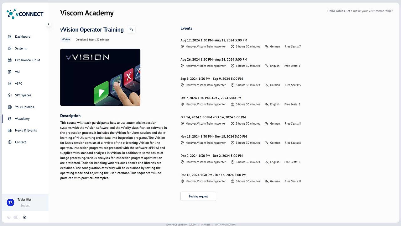 vConnect screenshot showing vAcademy