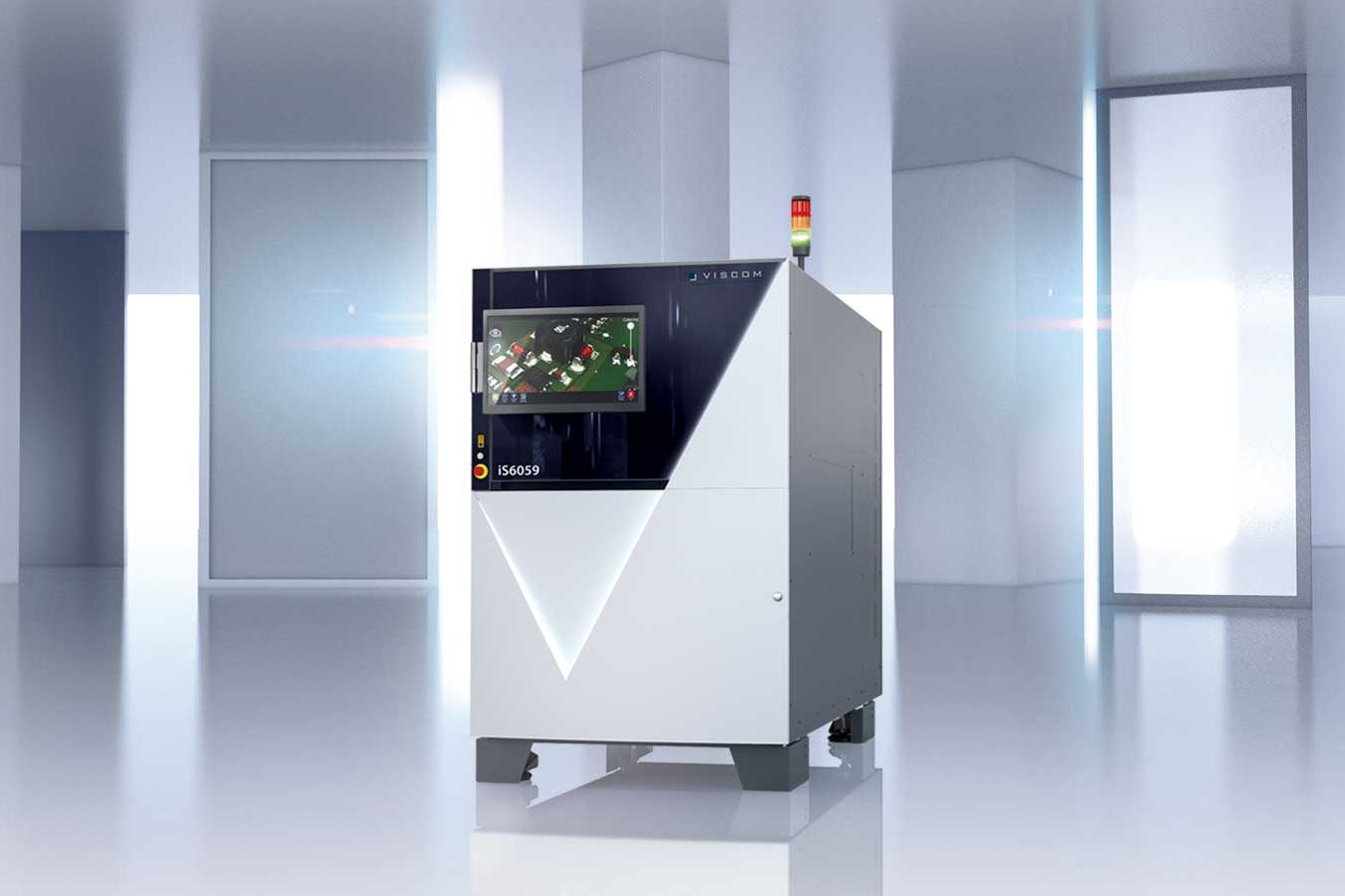 This is a 3D render of Viscom's product AOI iS6059 Dual-Lane Inspection. An automatic optical inspection system for components developed in 2024.