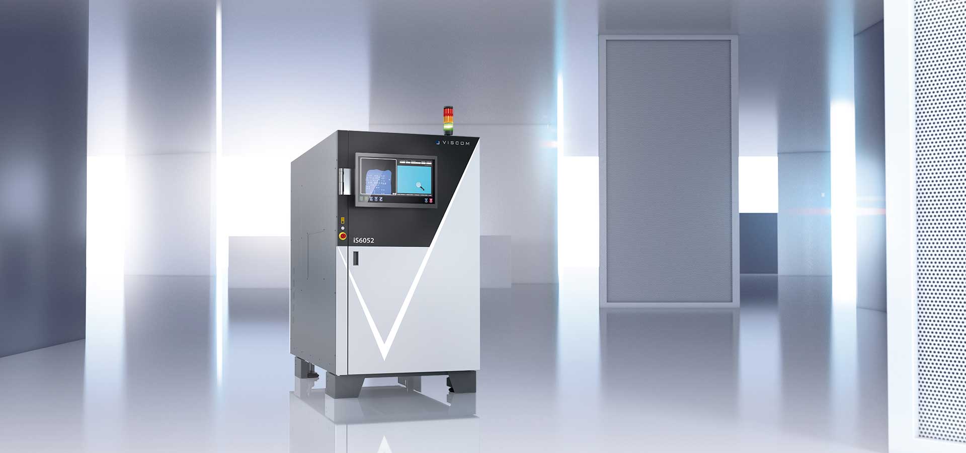 Title iS6052 CCI The Viscom iS6052 CCI system is set against a geometric background.