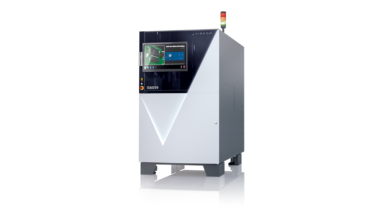A render image of the Viscom system iS6059 PCB inspection rotated to the left