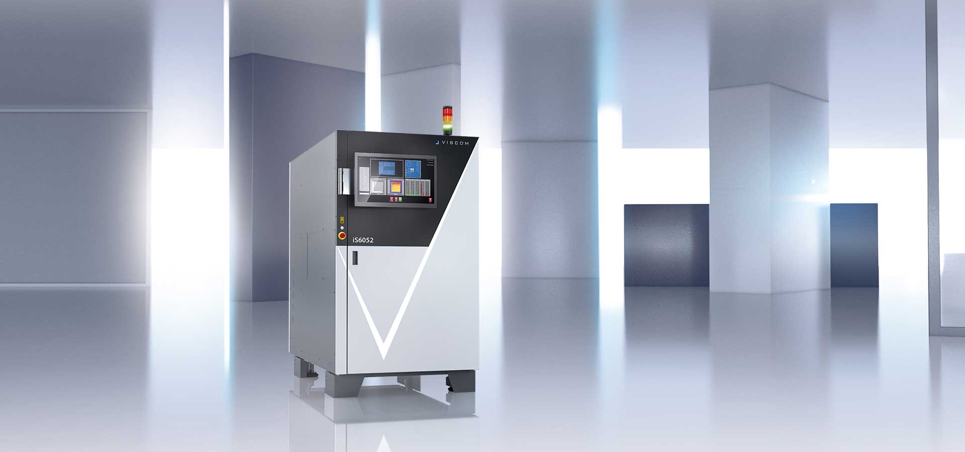 The Viscom iS6052 SPI system is set against a geometric background.